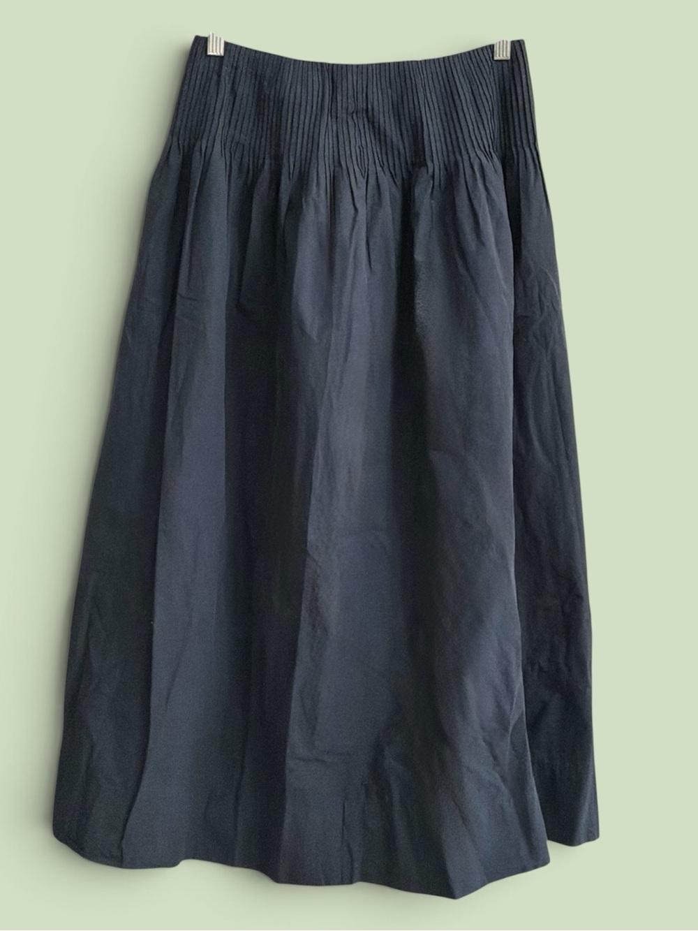 Onia Navy Blue 100% Cotton Smocked Waist A-Line Midi Skirt Size 6 Pockets - Picture 4 of 6